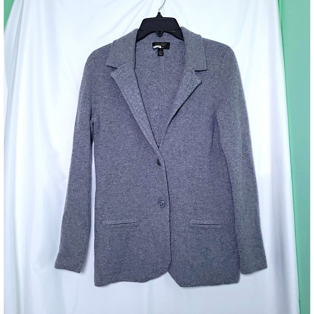 Charter Club Women's Gray Cashmere Notched Collar 2 Button Blazer Minimalist S